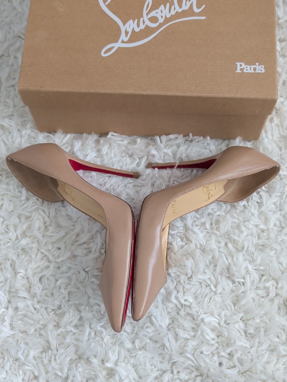 Christian Louboutin Iriza Nude Leather Pointed Toe Pumps - Picture 9 of 14